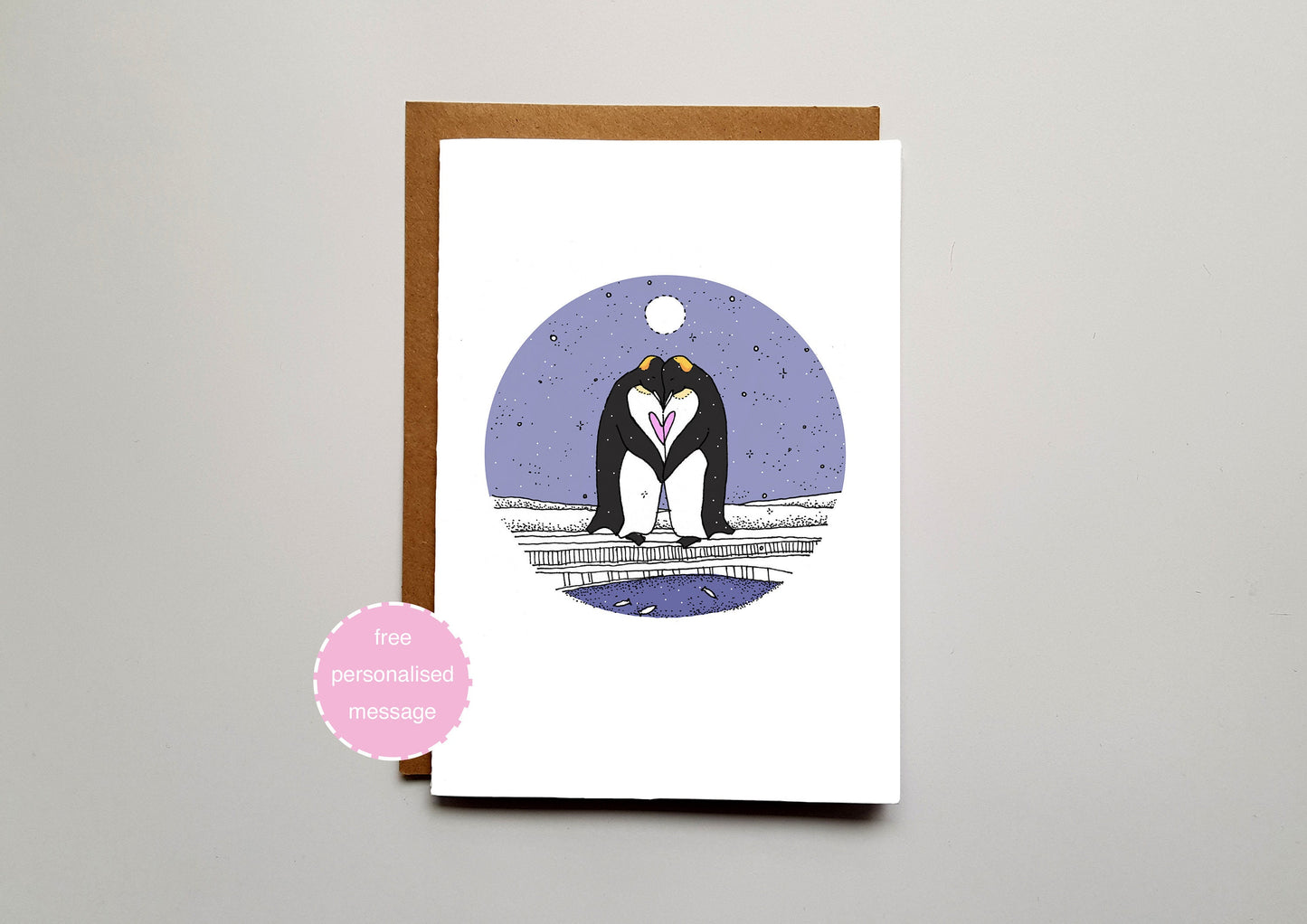 Penguin Love Valentines / Anniversary Card - Antarctic Love Scene with Shimmer Effect