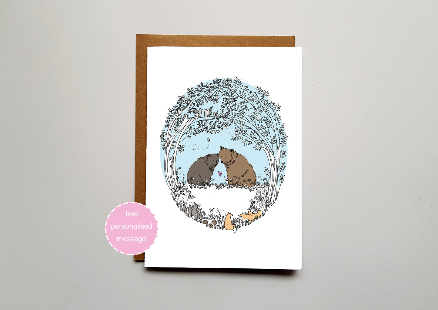 Bear Love Valentines / Anniversary Card - Woodland Couple with Shimmer Effect