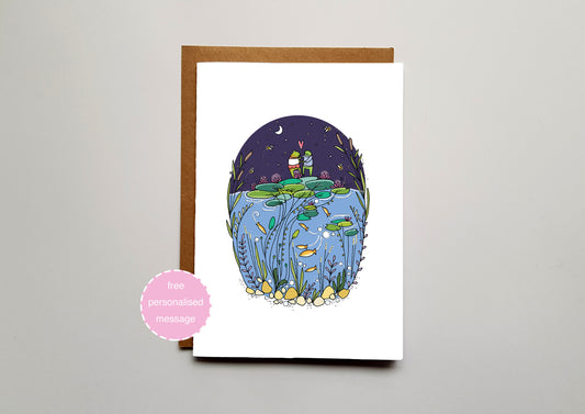 Frog Valentines / Anniversary Card - Dancing Animals Night Scene with Shimmer Effect