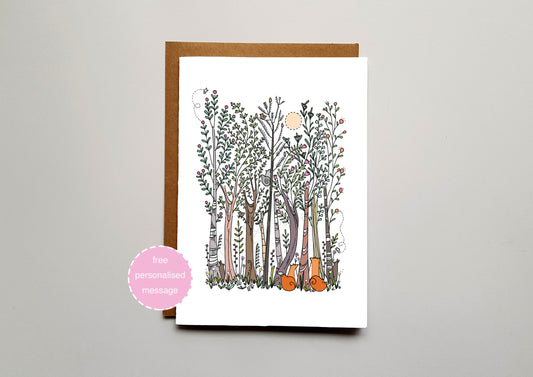 Forest Love Valentines / Anniversary Card - Woodland Animal Scene with Shimmer Effect