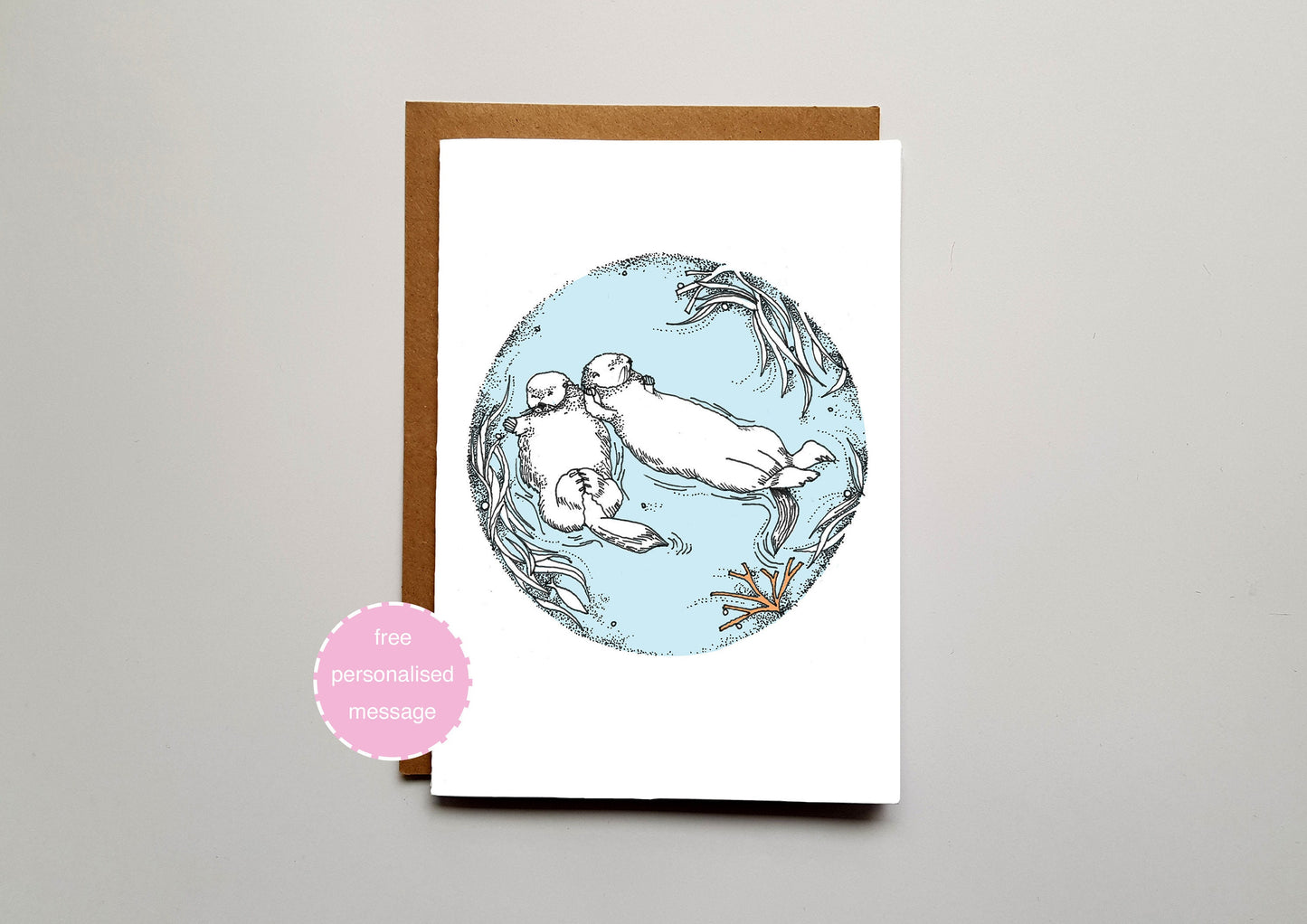 Otter Bliss Valentines / Anniversary Card - Baby Blue Background with Shimmer Effect