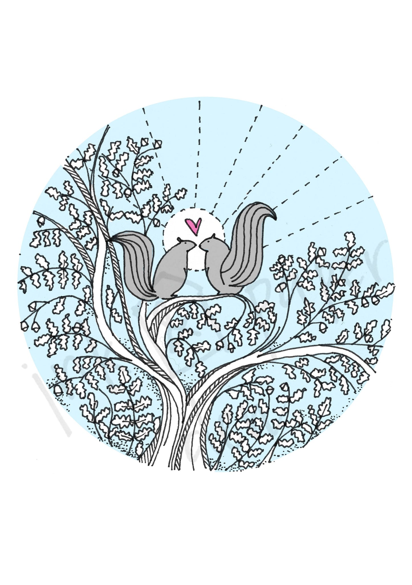 Squirrels in Love Valentines / Anniversary Card - Teal Background with Shimmer Effect