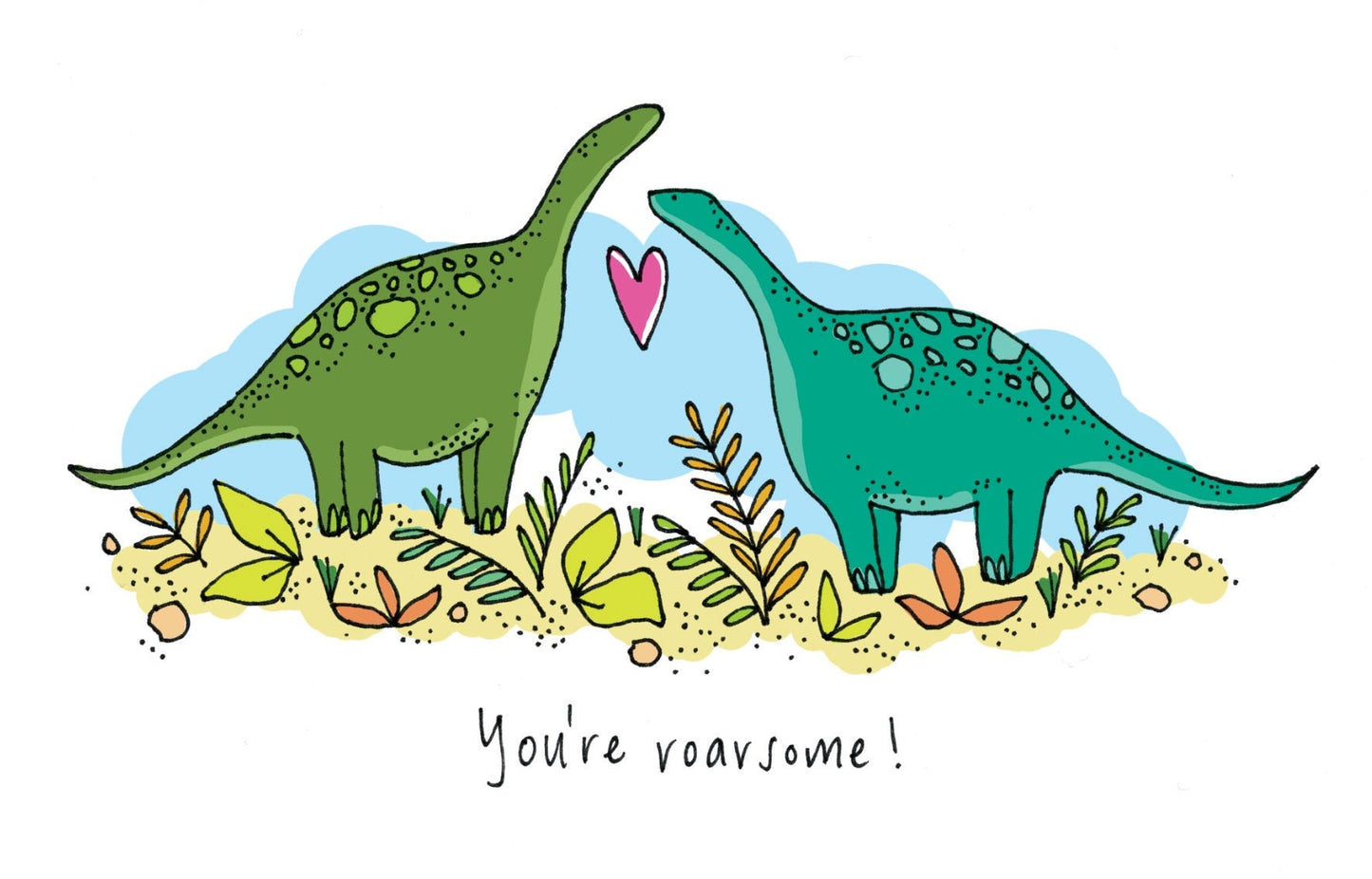 DInosaur Love Valentines / Anniversary Card - 'You're Roarsome!' with Shimmer Effect