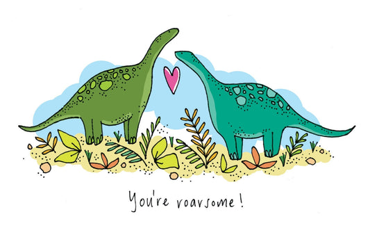 DInosaur Love Valentines / Anniversary Card - 'You're Roarsome!' with Shimmer Effect