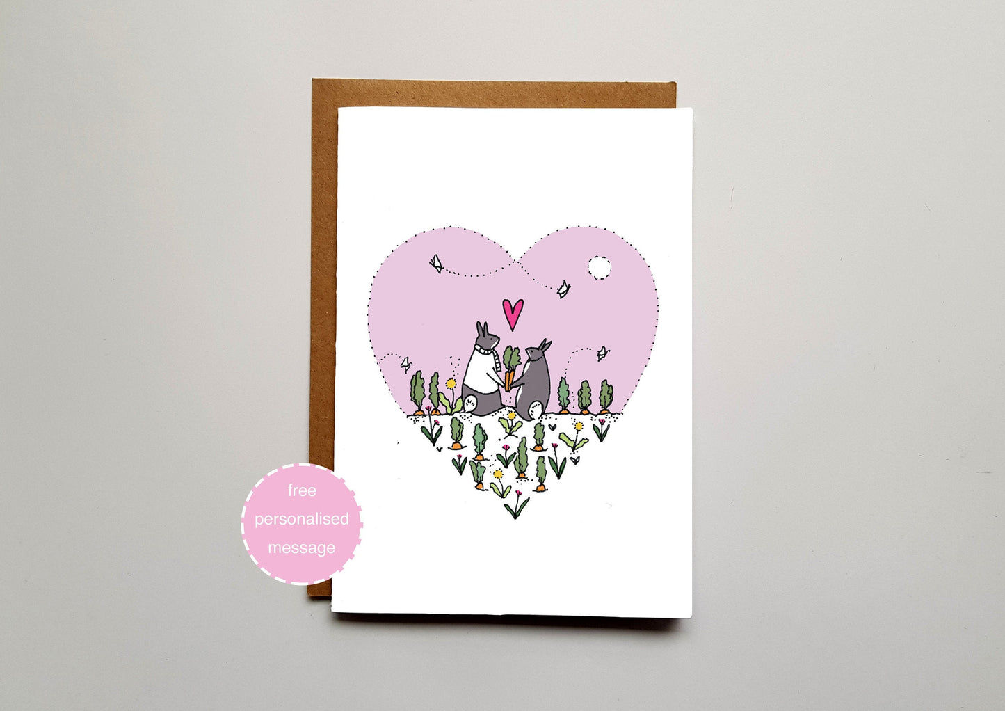 Bunny Love Valentines / Anniversary Card - Adorable Rabbit Couple with Shimmer Effect
