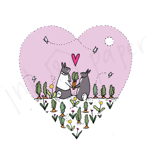 Bunny Love Valentines / Anniversary Card - Adorable Rabbit Couple with Shimmer Effect