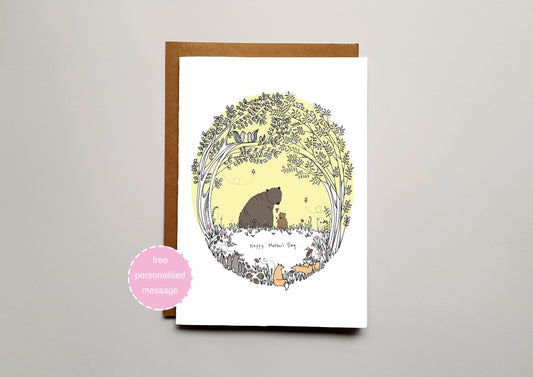 Mother's Day Bear Card - Woodland Animals with Shimmer Effect