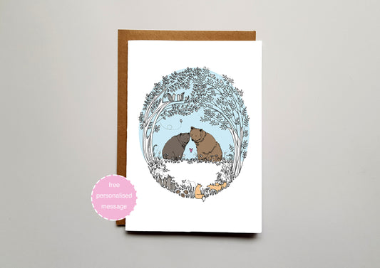 Bear Love Valentines / Anniversary Card - Woodland Couple with Shimmer Effect
