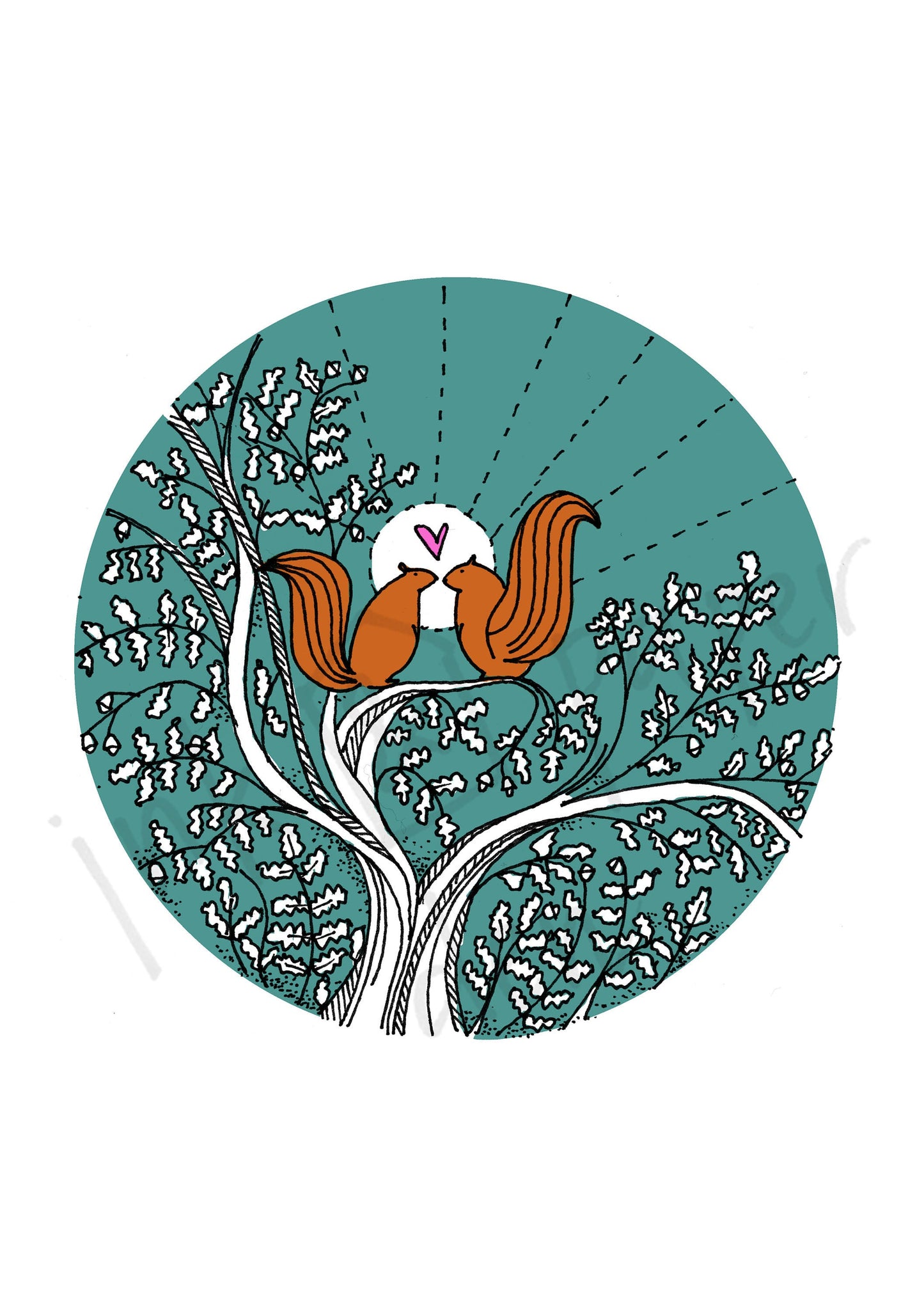 Squirrels in Love Valentines / Anniversary Card - Teal Background with Shimmer Effect