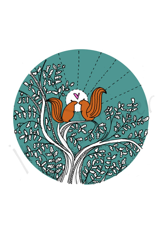 Squirrels in Love Valentines / Anniversary Card - Teal Background with Shimmer Effect