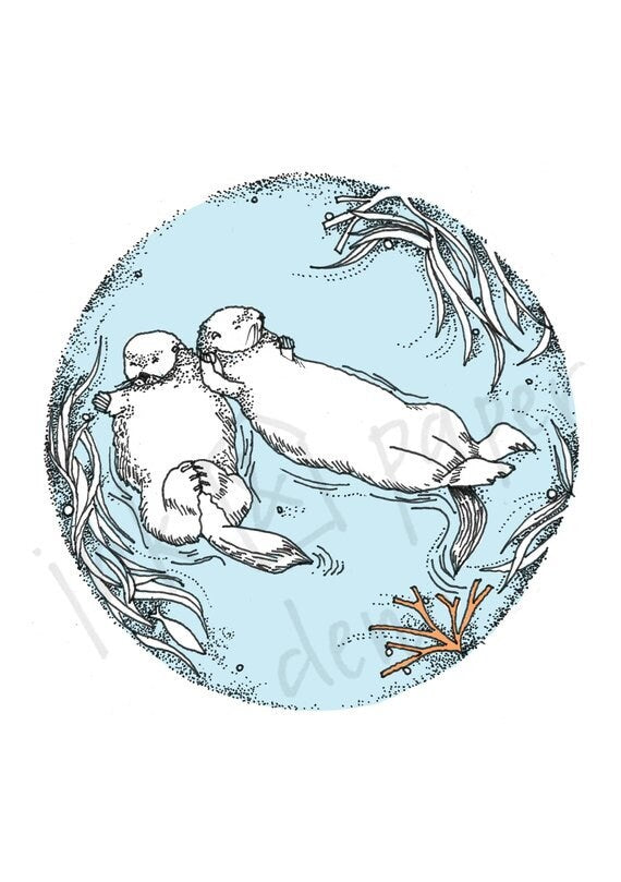 Otter Bliss Valentines / Anniversary Card - Baby Blue Background with Shimmer Effect
