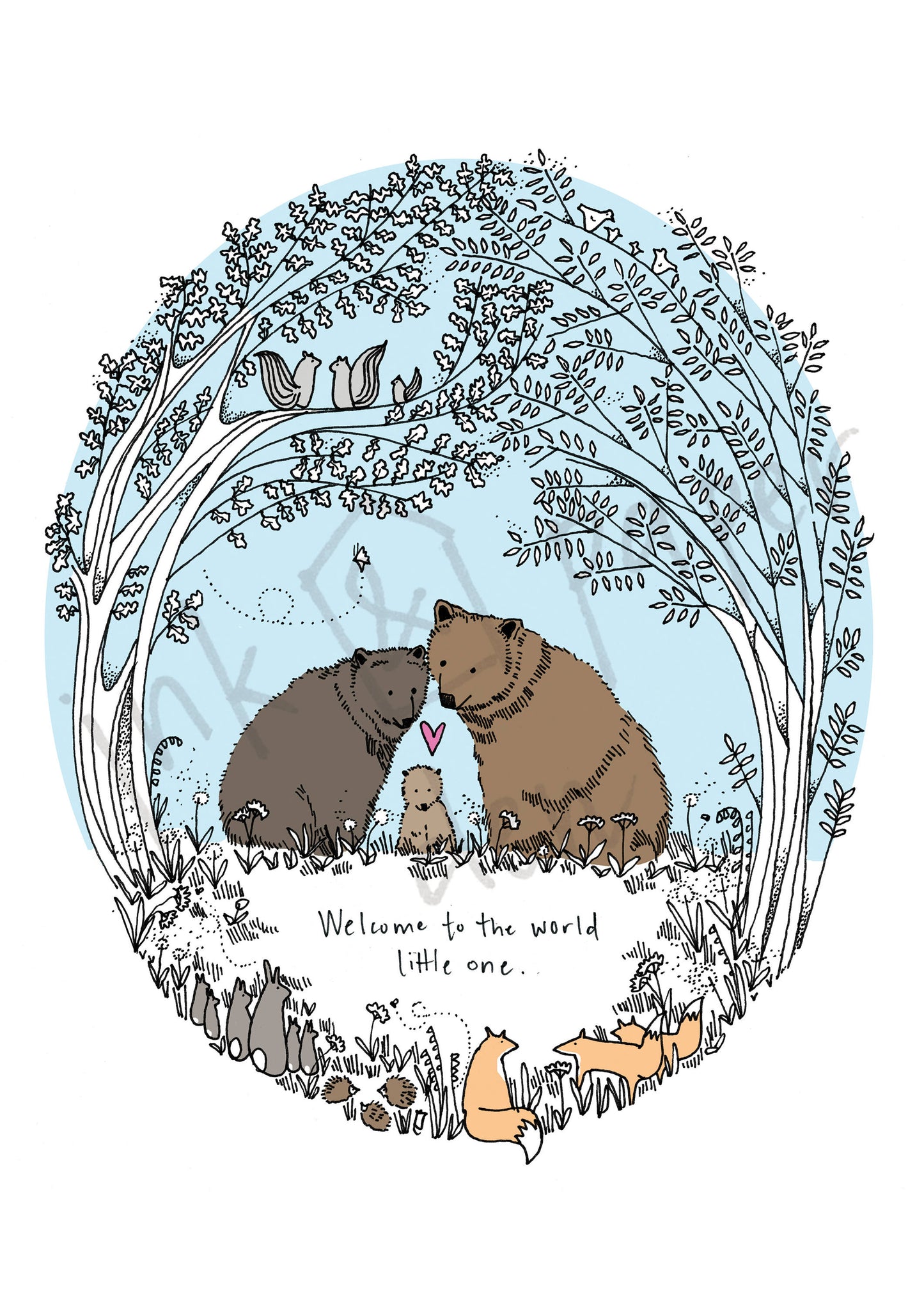 Baby Bear New Baby Card - Woodland Animals with Shimmer Effect