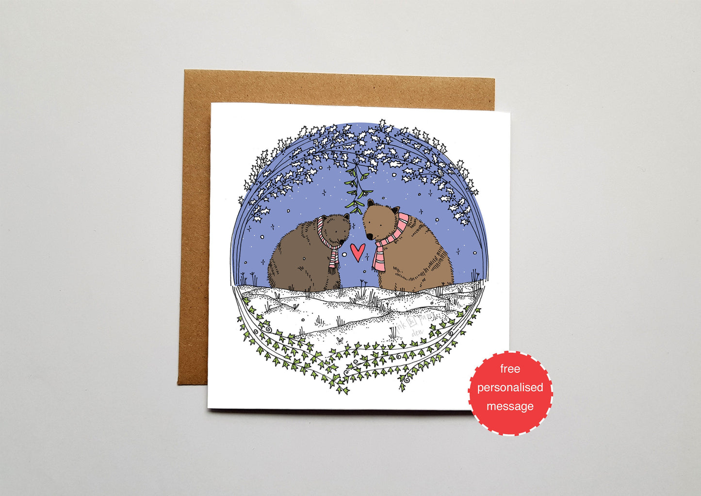 Christmas Love Bears Valentines / Anniversary / Christmas Card - Midnight Blue Background with Shimmer Effect