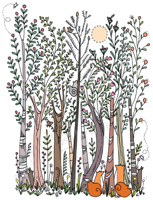Forest Love Valentines / Anniversary Card - Woodland Animal Scene with Shimmer Effect