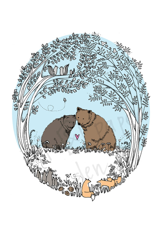 Bear Love Valentines / Anniversary Card - Woodland Couple with Shimmer Effect