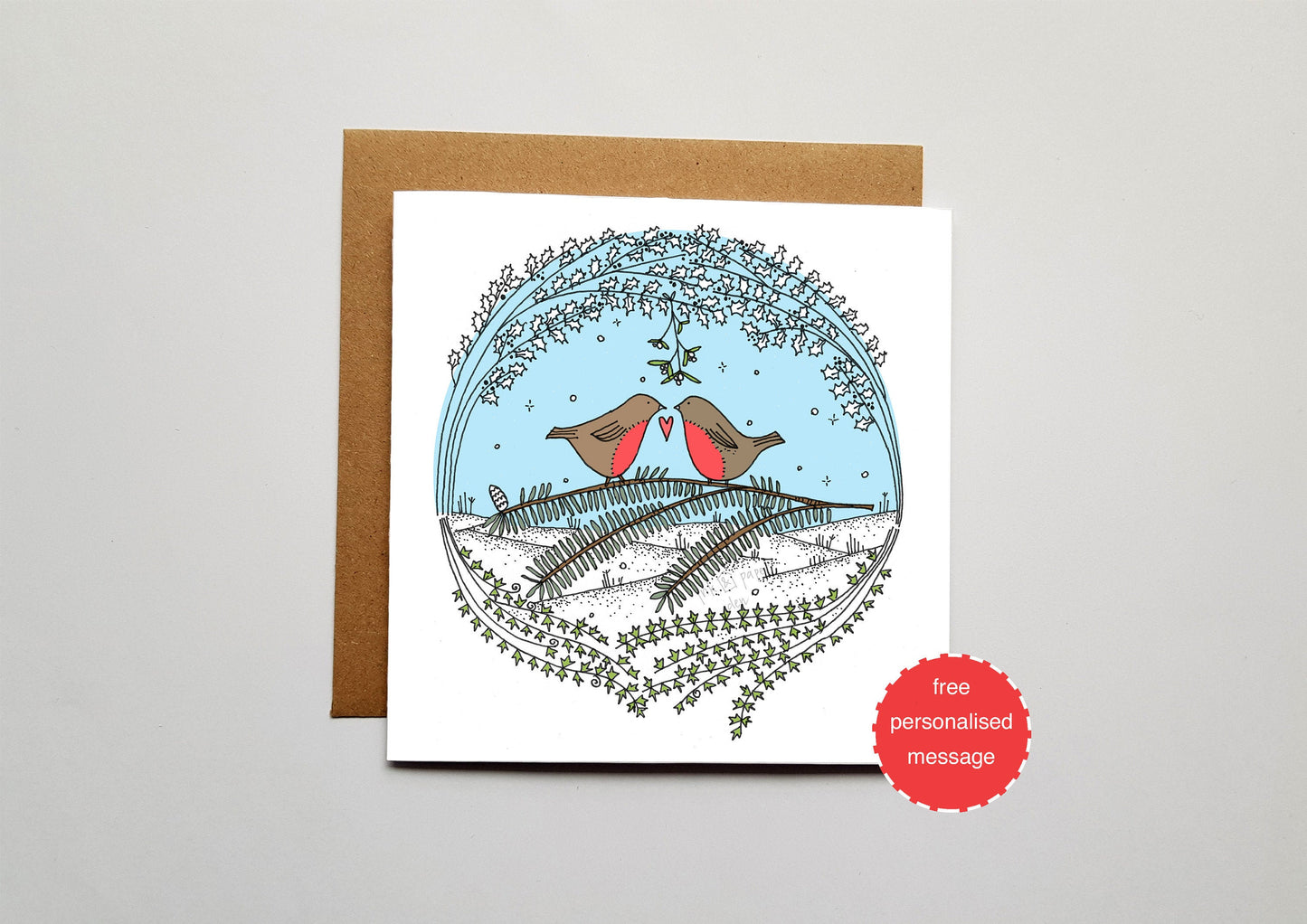 Christmas Love Robins Valentines / Anniversary / Christmas Card - Snowy Christmas Scene with Shimmer Effect